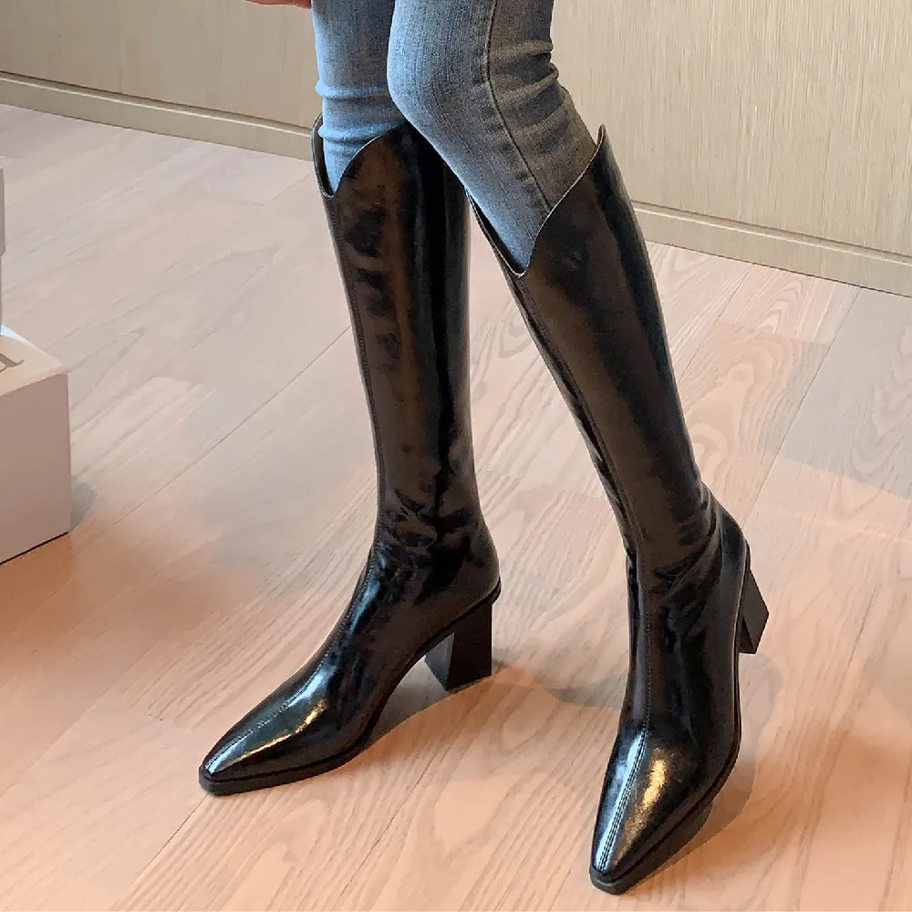 Women's genuine leather thick high heel pointed square toe side zip tick plush inside winter snow boots elegant ladies long boot
Women's genuine leather thick high heel pointed square toe side zip tick plush inside winter snow boots elegant ladies long boot