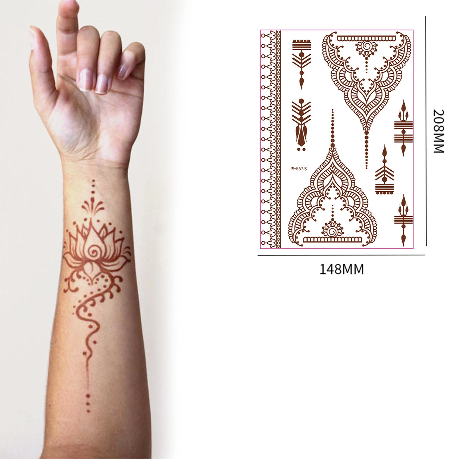 Indian Style Brown Tattoo Stickers Mysterious Sexy Design Body Art Tattoo Stickers for Body Face Arms Legs PR Sale
Indian Style Brown Tattoo Stickers Mysterious Sexy Design Body Art Tattoo Stickers for Body Face Arms Legs PR Sale