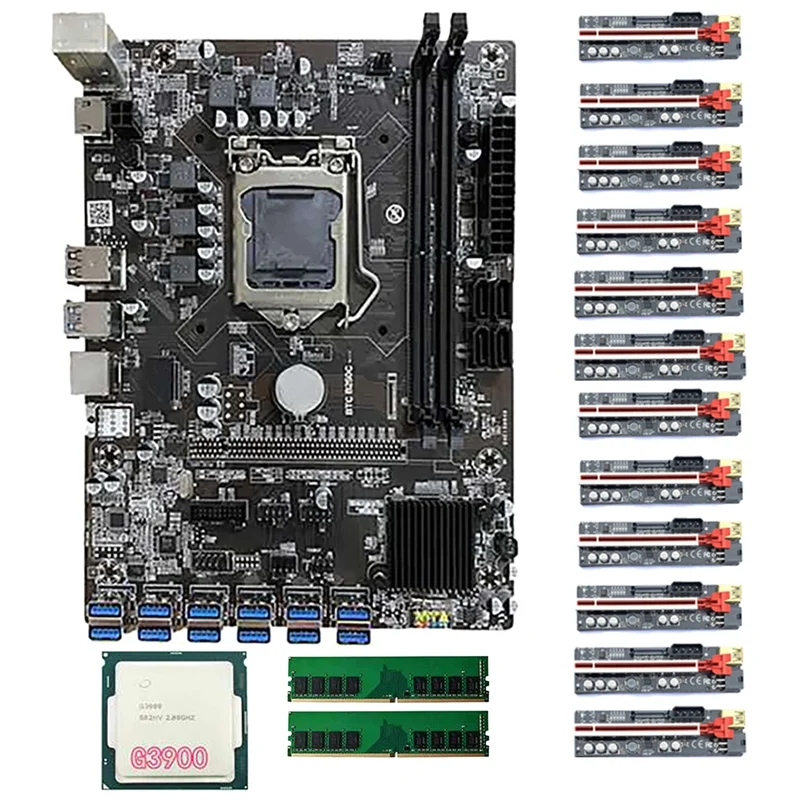 B250C Mining Motherboard with 12 Pcs VER011-Mini PCIE Riser Card+1X G3900 CPU+2X DDR4 RAM LGA1151 DDR4 DIMM 12 USB3.0
B250C Mining Motherboard with 12 Pcs VER011-Mini PCIE Riser Card+1X G3900 CPU+2X DDR4 RAM LGA1151 DDR4 DIMM 12 USB3.0
