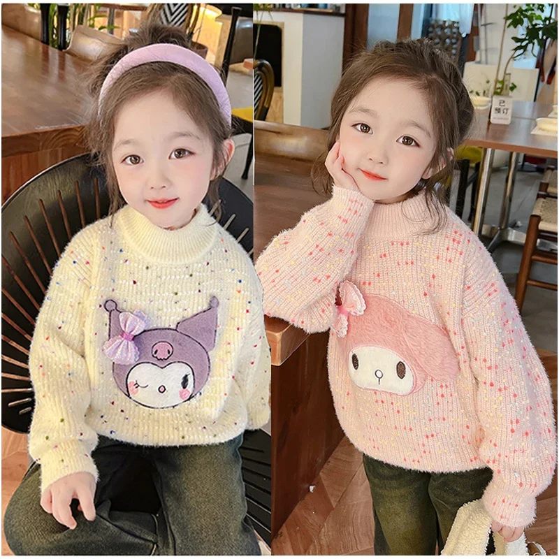 Свитер для девочек Sanrios, милая детская одежда Аниме My Melody Kuromi с героями мультфильмов, Осень-зима, топы, трикотажная одежда, свитер, нательная рубашка
Свитер для девочек Sanrios, милая детская одежда Аниме My Melody Kuromi с героями мультфильмов, Осень-зима, топы, трикотажная одежда, свитер, нательная рубашка