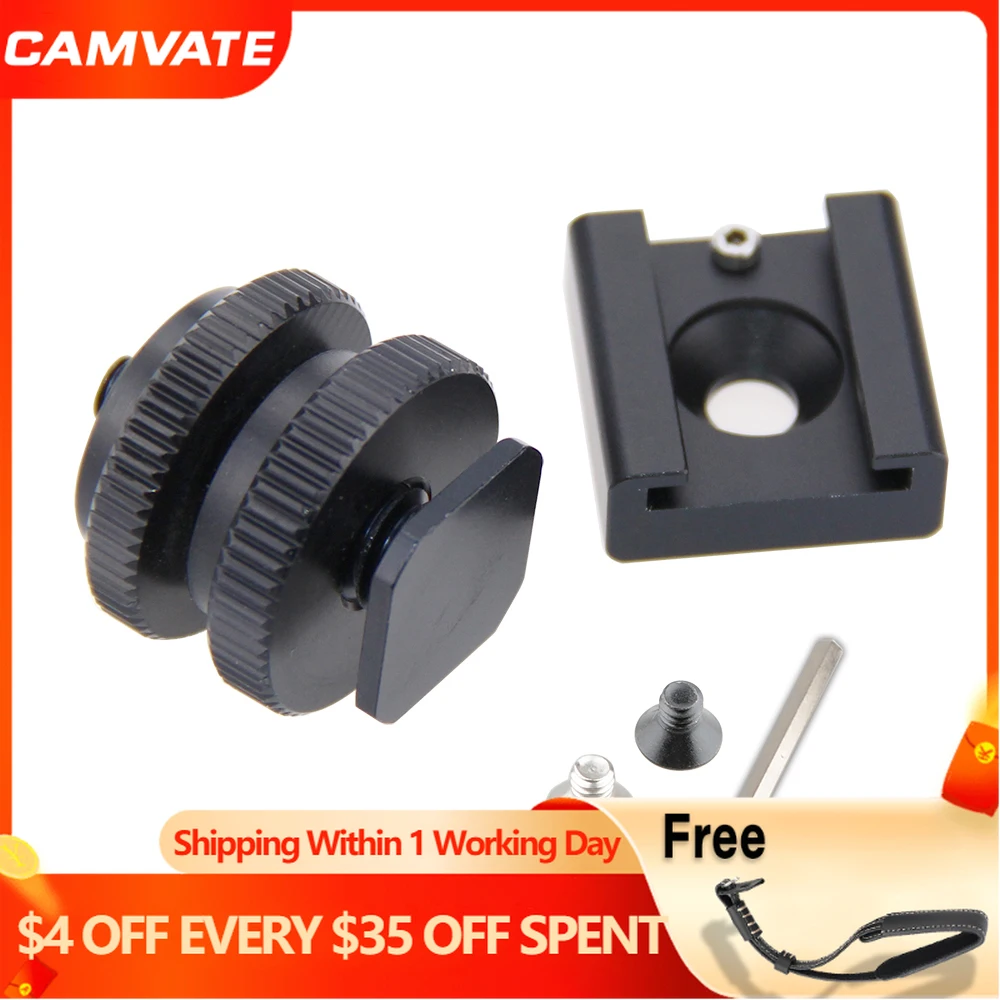 

CAMVATE 1/4" Hot/Cold Shoe Mount +1/4"-20 Tripod Screw With 1/4" & 3/8" Mounting Points For Flash Hot Shoe Mount Adapter Mount