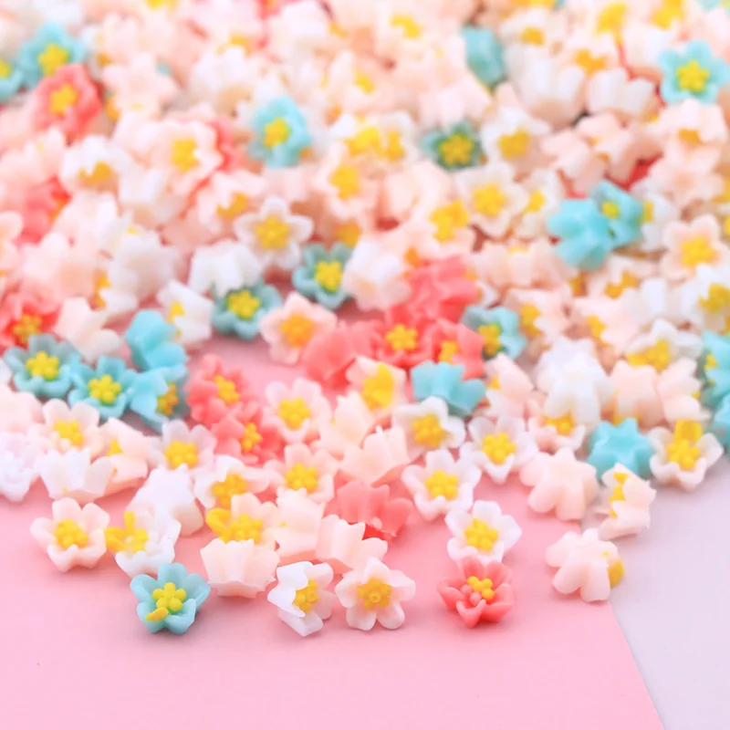 

100 Pcs New 6mm Cute Mini Noctilucent Peach Blossom Flat Back Resin Scrapbooking DIY Manicure， Jewelry Craft Accessorie N09