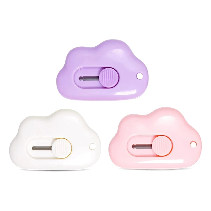 3 Pcs Mini Retractable Utility Knife Cloud Pocket Box Cutters Plastic Letter Opener Slide Open With Keychain Hole
3 Pcs Mini Retractable Utility Knife Cloud Pocket Box Cutters Plastic Letter Opener Slide Open With Keychain Hole