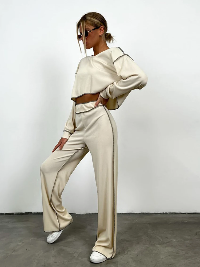 2023 Fall Casual Women Suits Sexy Crop Top High Waist Wide Leg 2 Piece Pants Sets Femme Clothes Long Sleeve O-Neck Tracksuits
2023 Fall Casual Women Suits Sexy Crop Top High Waist Wide Leg 2 Piece Pants Sets Femme Clothes Long Sleeve O-Neck Tracksuits