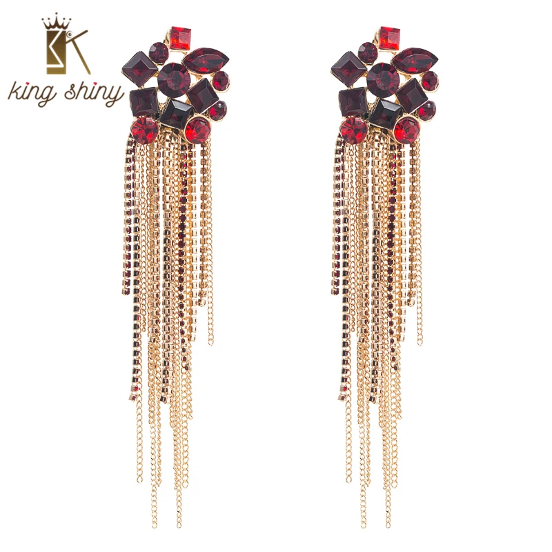 King Shiny Luxury Colorful Crystal Long Drop Earrings Trendy Sparkly Rhinestone Statement Tassel Earrings Bridal Wedding Brincos
King Shiny Luxury Colorful Crystal Long Drop Earrings Trendy Sparkly Rhinestone Statement Tassel Earrings Bridal Wedding Brincos
