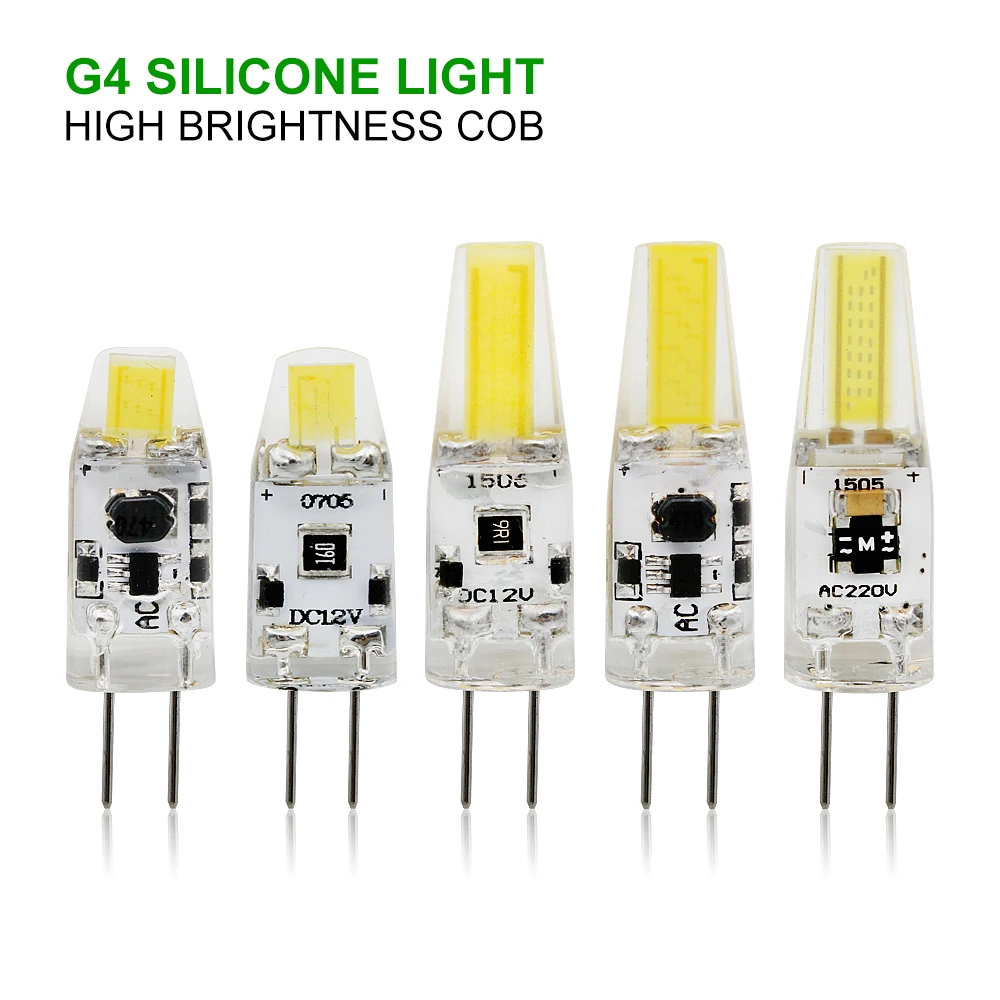 

10PCS G4 LED Lamp COB 1W 2W Bulb 12V AC/DC 220V Spotlight Candle Silicone Lights Replace 20W Halogen for Home Chandelier Light