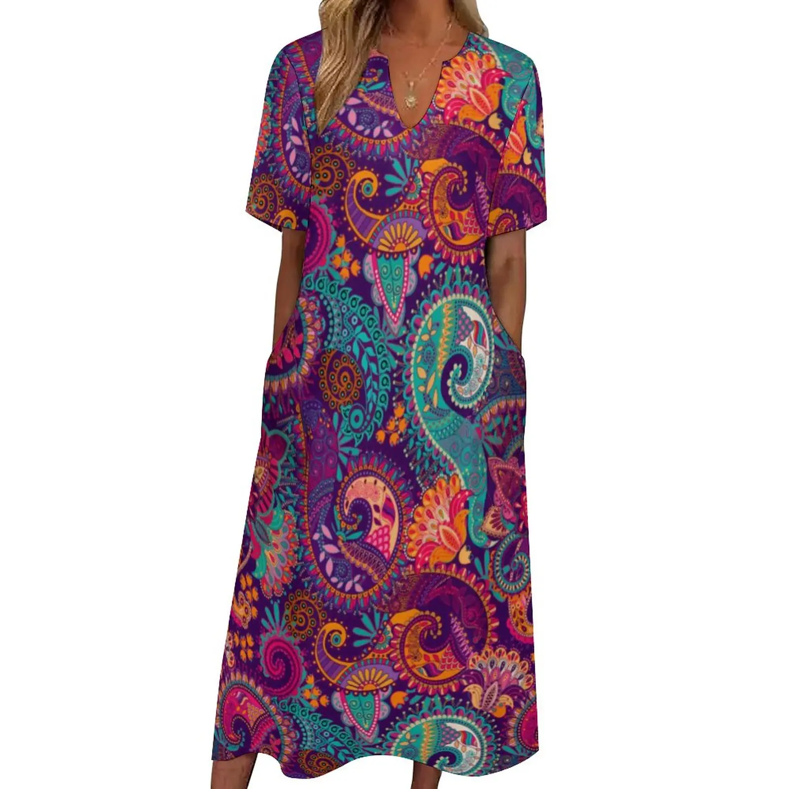 Floral Paisley Dress Purple and Orange Vintage Maxi Dress Short Sleeve Graphic Casual Long Dresses Street Wear Oversize Vestidos
Floral Paisley Dress Purple and Orange Vintage Maxi Dress Short Sleeve Graphic Casual Long Dresses Street Wear Oversize Vestidos