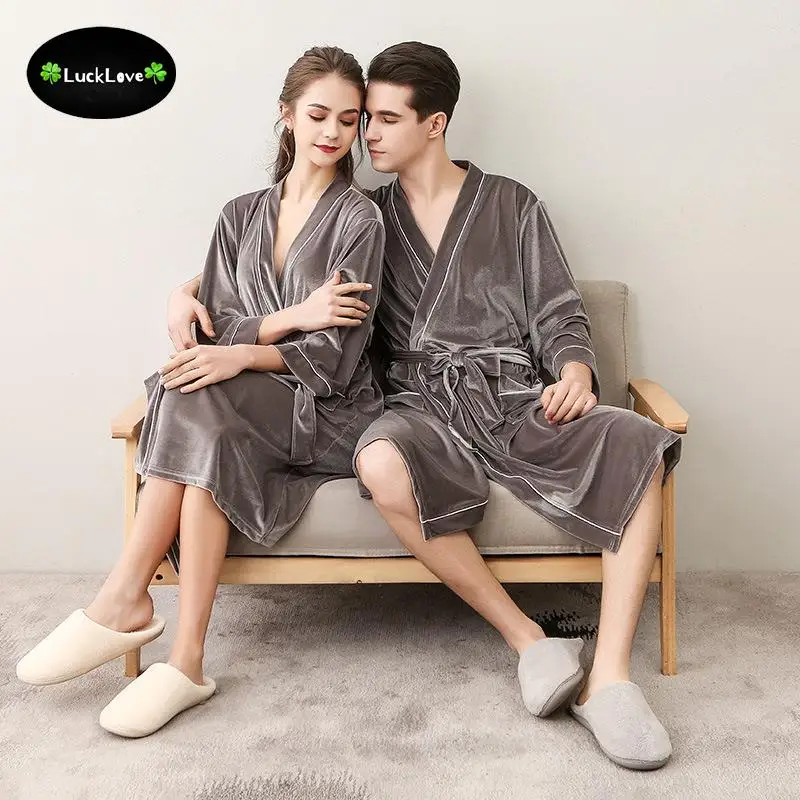 

Men Winter Plus Size Velour Bathrobe Kimono Warm Flannel Bath Robe Loungewear Cozy Couple Night Sleepwear Male Dressing Gown