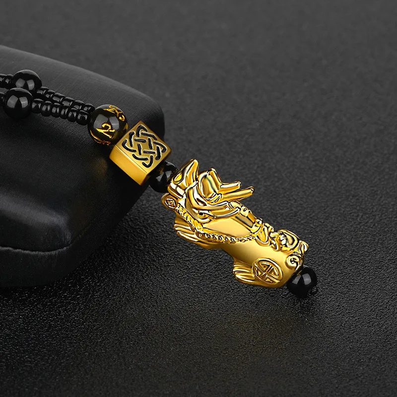 Gold Sliver Sacred Brave Troops Bless Amulet Pendant Necklace for Men Women Obsidian Bead Chain 6 Character Mantra Gift Jewelry
Gold Sliver Sacred Brave Troops Bless Amulet Pendant Necklace for Men Women Obsidian Bead Chain 6 Character Mantra Gift Jewelry