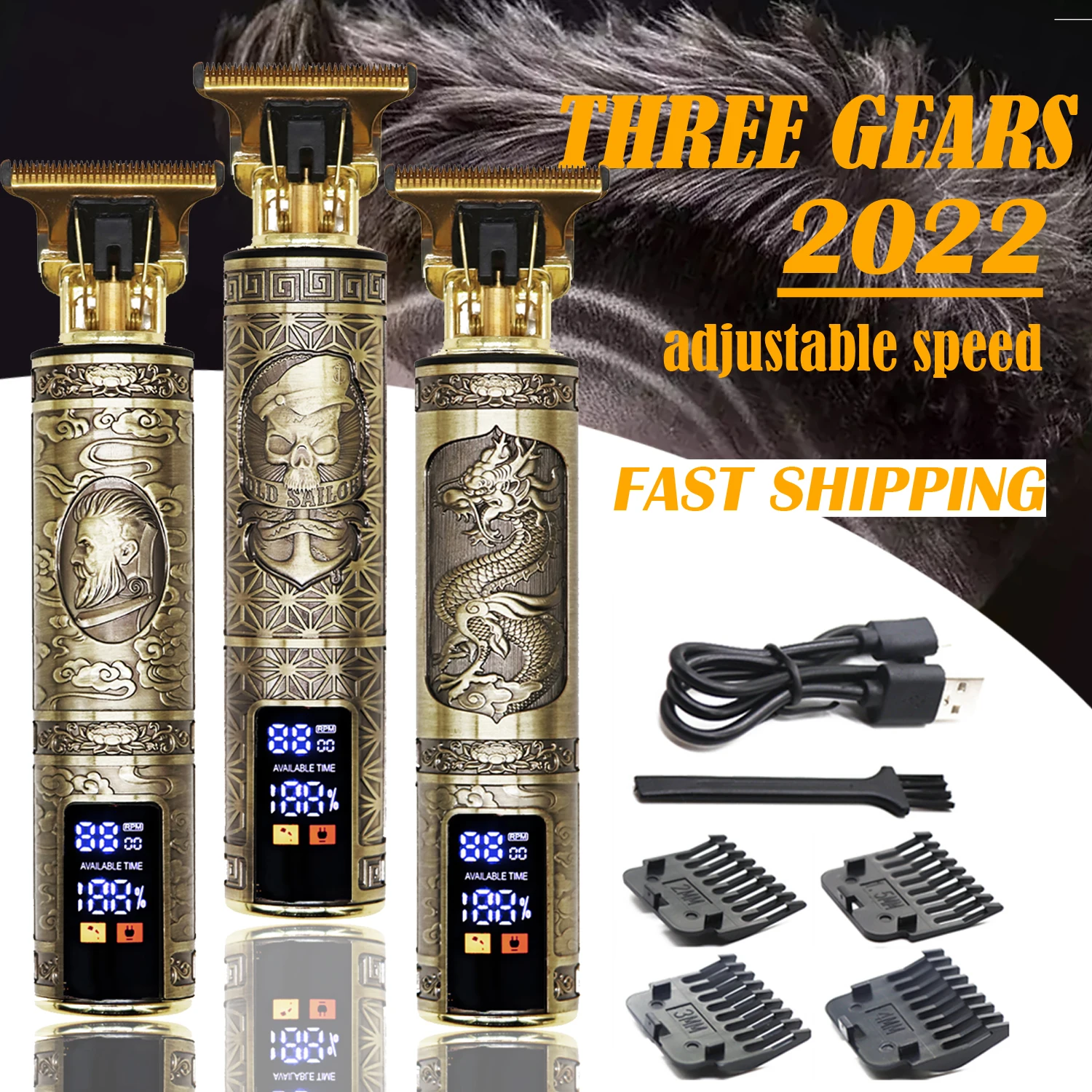 

2022 Vintage T9 0MM Electric Cordless Hair Cutting Machine Professional Hair Barber Trimmer For Men Clipper Shaver Beard Lighter