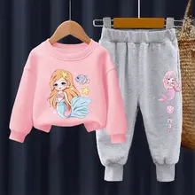 New Girls Set Cotton Cartoon Sets 2023 Kids Long Sleeve Sports Shirts   Pants Suits Autumn Spring Children‘s Clothing 2-10Y