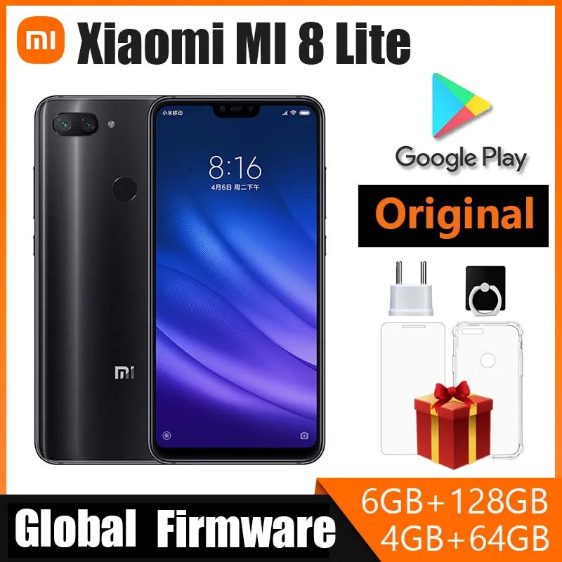 Смартфон Xiaomi 8 lite 64 ГБ/128 ГБ 3350 мАч быстрая зарядка 18 Вт глобальная версия