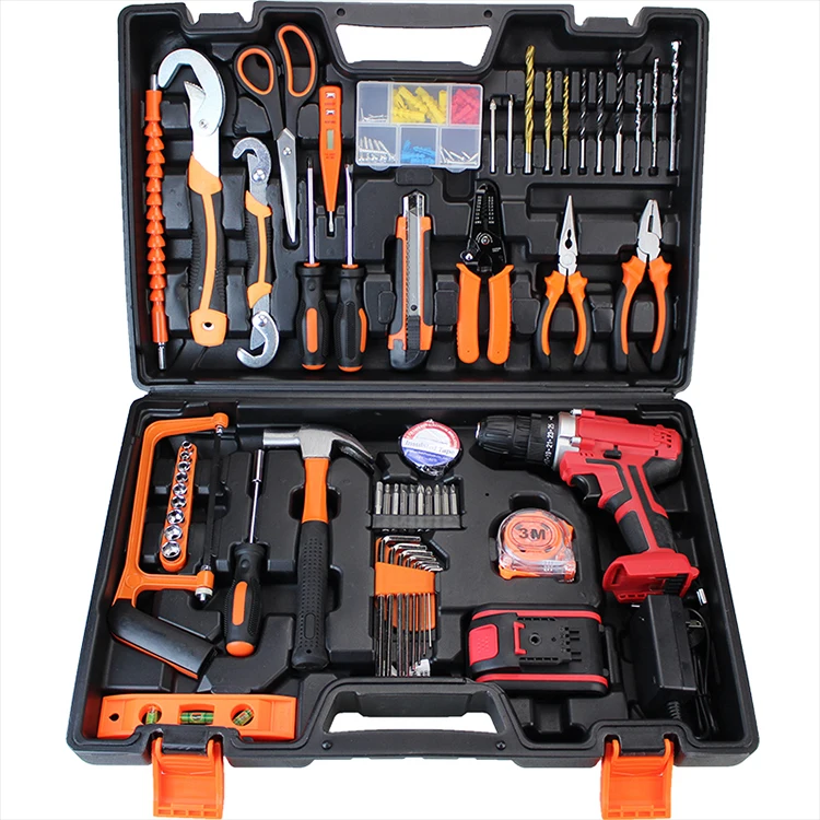 

59 Pieces Tool Socket Set Tool Box 21V Lithium Electric Drill Set Kit Hammers Pliers Saws Screwdrivers Wrenches Ratchet