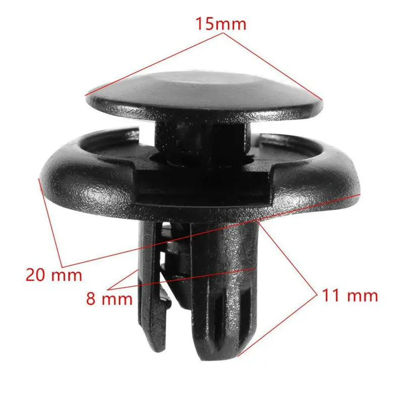 50Pcs Diameter 8mm Black Plastic Auto Fasteners Rivets Clips Vehicle Car Bumper Door Panel Fender Liner Clips Retainer
50Pcs Diameter 8mm Black Plastic Auto Fasteners Rivets Clips Vehicle Car Bumper Door Panel Fender Liner Clips Retainer