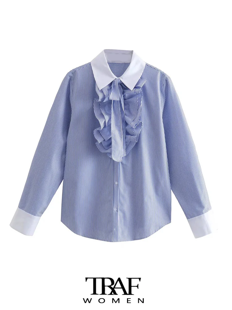 TRAF Women Fashion With Tied Ruffles Striped Shirts Vintage Long Sleeve Button-up Female Blouses Blusas Chic Tops
TRAF Women Fashion With Tied Ruffles Striped Shirts Vintage Long Sleeve Button-up Female Blouses Blusas Chic Tops