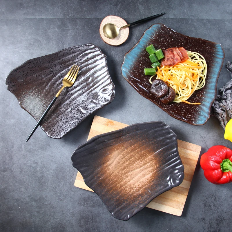 Japanese retro ceramic tableware sushi plate Irregular flat plate Black breakfast plate Home dish plate Snack plate prato
Japanese retro ceramic tableware sushi plate Irregular flat plate Black breakfast plate Home dish plate Snack plate prato