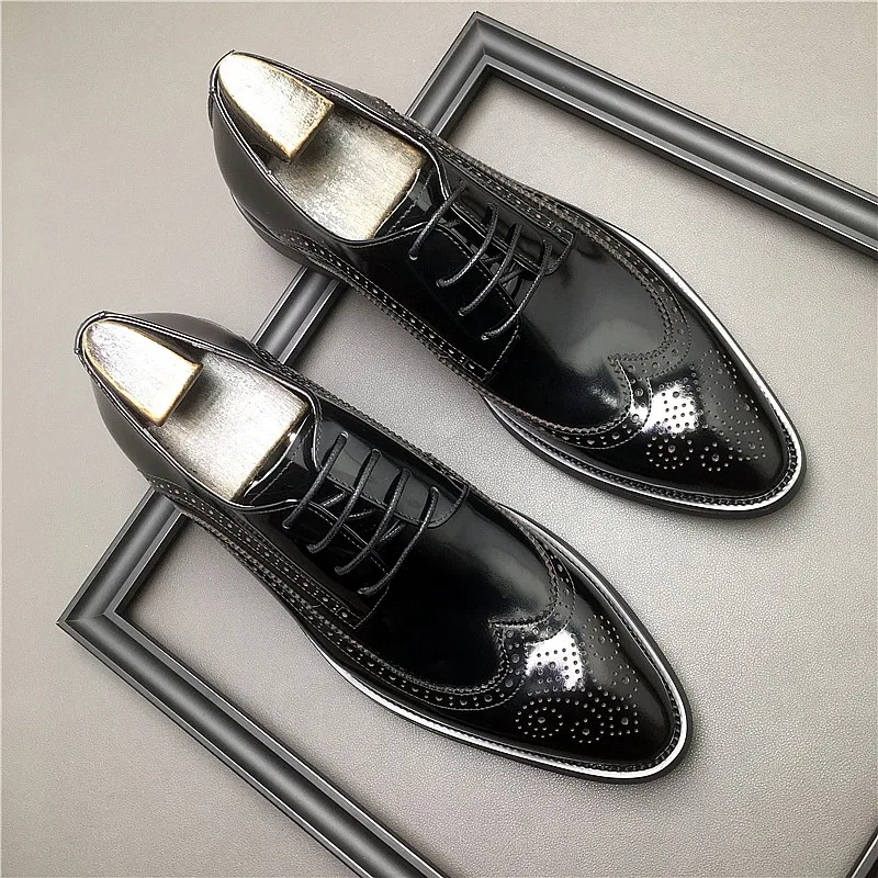 Genuine Leather Men Brogue British Oxford Dress Shoes Fashion Wedding pointed tip Lace Up Business Shoes Formal Black Party Shoe
Genuine Leather Men Brogue British Oxford Dress Shoes Fashion Wedding pointed tip Lace Up Business Shoes Formal Black Party Shoe