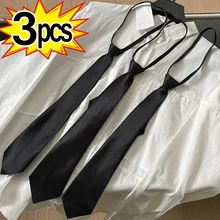 1-3pcs Ties Student Retro Black Silky Narrow Neck Tie Slim Smooth Women Zipper Necktie Casual Elegant All-match Trendy Unisex