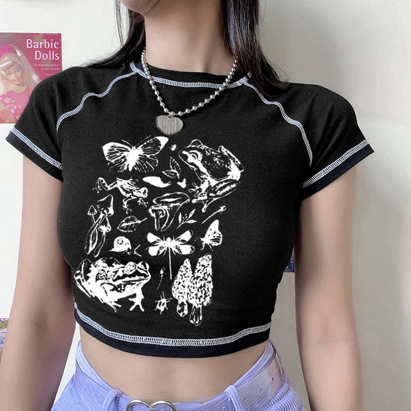 Женская Винтажная футболка с коротким рукавом, летний топ в стиле Харадзюку с принтом в виде грибов, бабочек
Женская Винтажная футболка с коротким рукавом, летний топ в стиле Харадзюку с принтом в виде грибов, бабочек