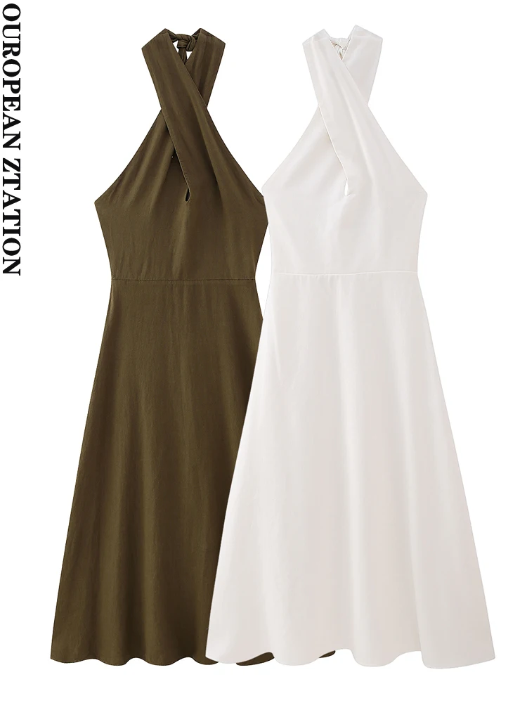 PAILETE Women 2023 fashion crossover halter neck linen midi dress sexy backless with bow tied female dresses vestidos mujer
PAILETE Women 2023 fashion crossover halter neck linen midi dress sexy backless with bow tied female dresses vestidos mujer