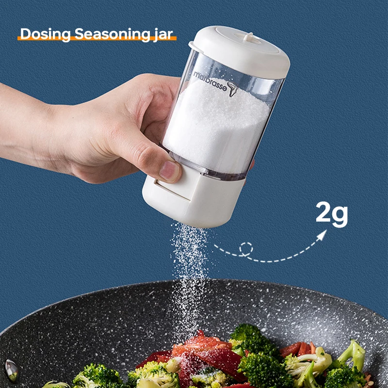 

2023 New Household Metering Press Salt Sprinkling Tank Kitchen Artifact Control Limited Salt Box Seasoning Box Press Type