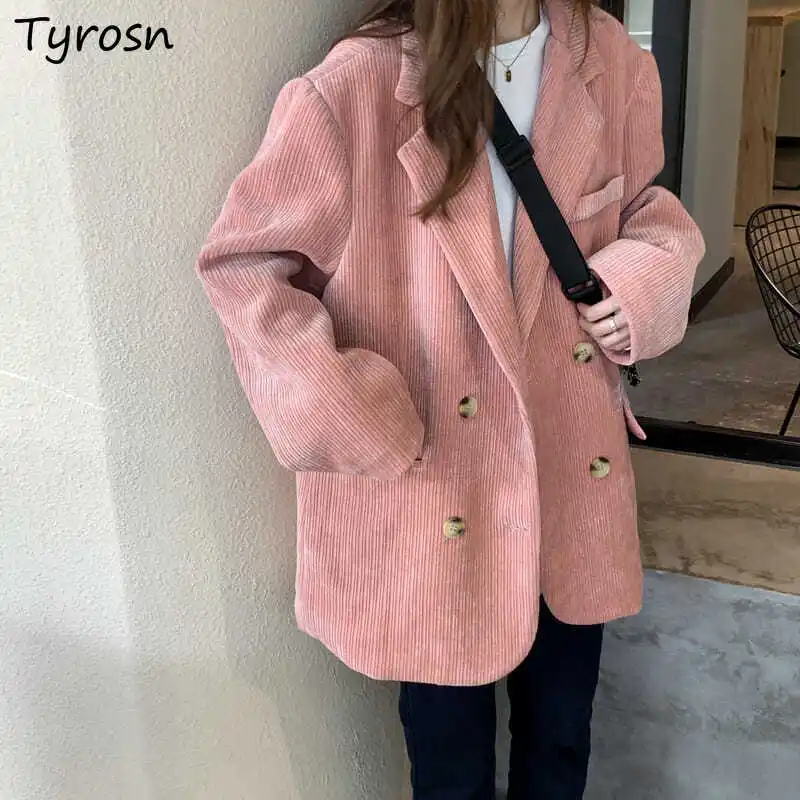 Corduroy Blazers Women Retro Elegant Thicker Outwear Preppy Style Double Breasted Notched Loose Pockets Pink Solid Blazer Girls
Corduroy Blazers Women Retro Elegant Thicker Outwear Preppy Style Double Breasted Notched Loose Pockets Pink Solid Blazer Girls