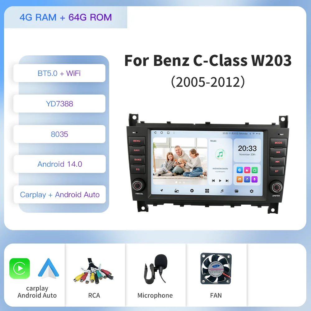 Автомобильный мультимедийный плеер Kapud, стерео-проигрыватель на Android 11, с GPS, 8 "экраном, для Mercedes Benz C-Class W203/CLC CarPlay AUTO SWC 4G 8Core Navi Stereo BT 
Автомобильный мультимедийный плеер Kapud, стерео-проигрыватель на Android 11, с GPS, 8 "экраном, для Mercedes Benz C-Class W203/CLC CarPlay AUTO SWC 4G 8Core Navi Stereo BT