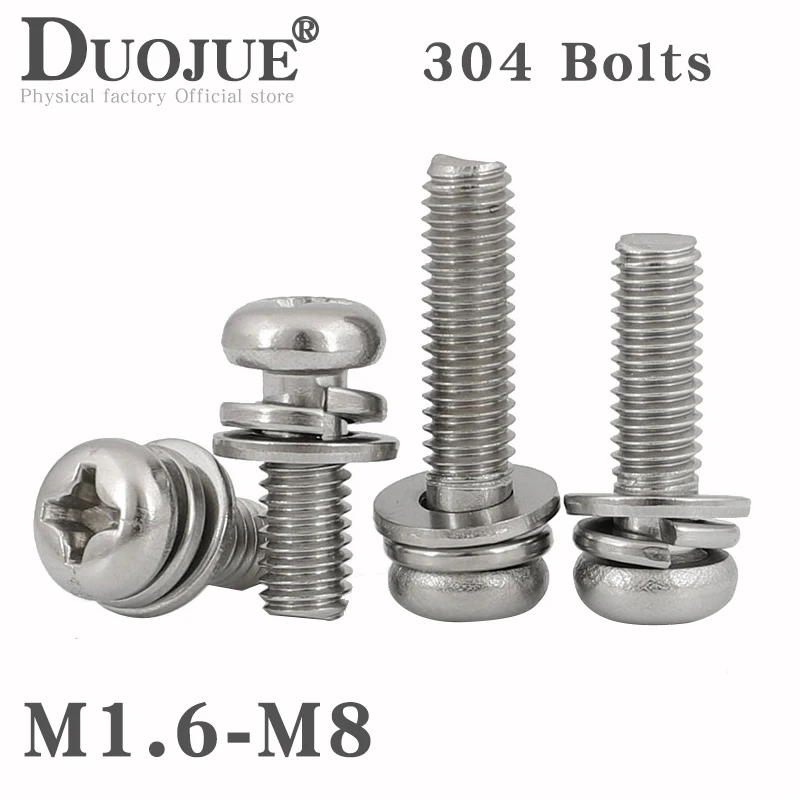 M1.6 M2 M2.5 M3 M4 M5 M6 M8 304 Stainless Steel Cross Round Phillips Pan Head SEM Screw Flat Washer Spring Gasket Assemble Bolt
M1.6 M2 M2.5 M3 M4 M5 M6 M8 304 Stainless Steel Cross Round Phillips Pan Head SEM Screw Flat Washer Spring Gasket Assemble Bolt
