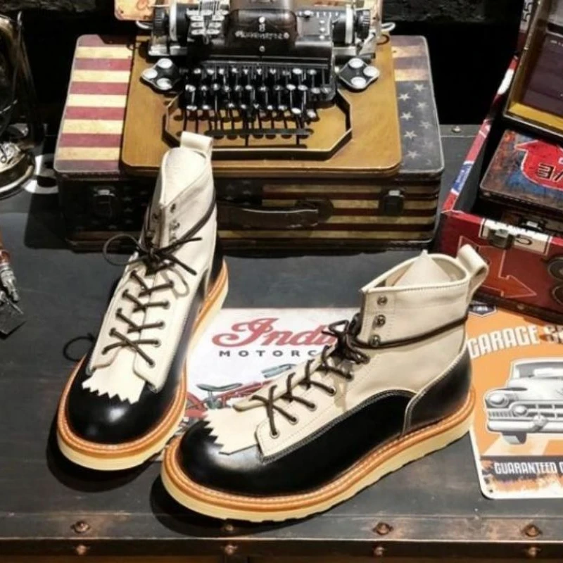 Autumn Men PU Leather Splicing Flat Bottom Lace Up High Top British Retro Casual Work Boots Lace Up Office Formal Shoes KP380
Autumn Men PU Leather Splicing Flat Bottom Lace Up High Top British Retro Casual Work Boots Lace Up Office Formal Shoes KP380