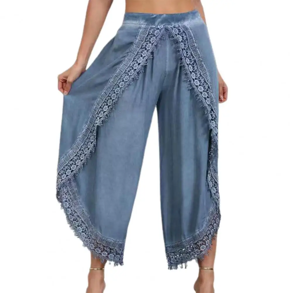 2022 High Waist Wide Leg Ninth Length Harem Pants Women Summer Solid Color Lace Trim Casual Pants Lady Clothing Fashion 
2022 High Waist Wide Leg Ninth Length Harem Pants Women Summer Solid Color Lace Trim Casual Pants Lady Clothing Fashion