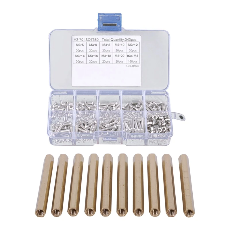 350 шт. M3 винты, гайки, крепление: 10 шт. M3 X 50 мм, внутренняя резьба, латунная Шестигранная прокладка и 340 шт. M3 Шестигранная гайка
350 шт. M3 винты, гайки, крепление: 10 шт. M3 X 50 мм, внутренняя резьба, латунная Шестигранная прокладка и 340 шт. M3 Шестигранная гайка