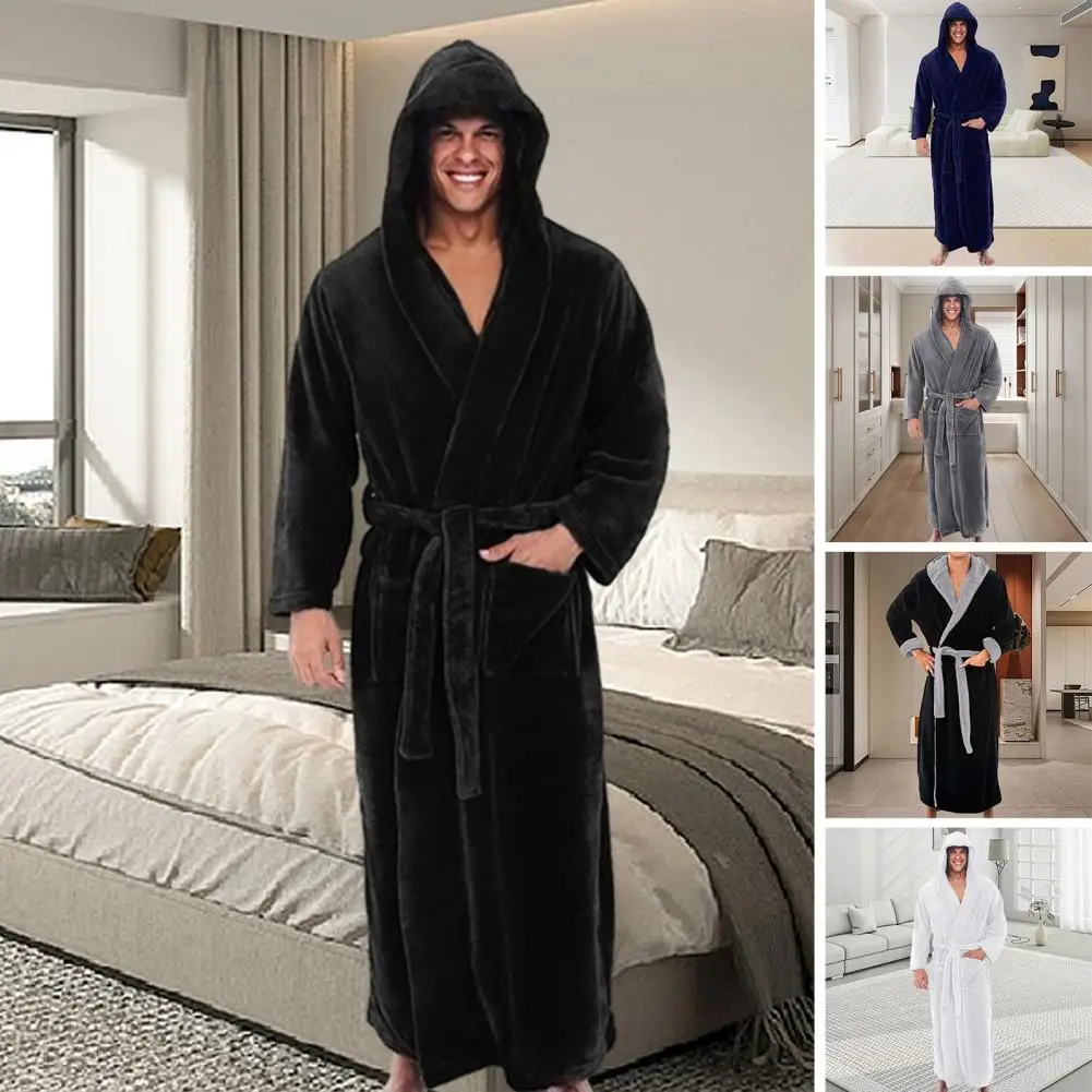 

Plush Bathrobe Soft Absorbent Men's Hooded Bathrobes with Adjustable Belt Pockets Stay Cozy Stylish After Every Shower Coral