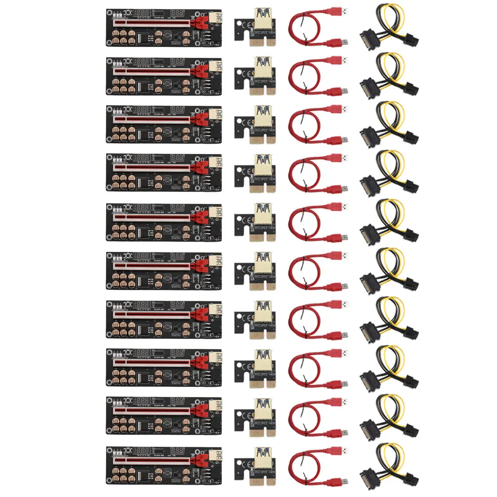 

10PCS Riser 016 USB3.0 PCIE Riser PCI Express X16 Extender Adapter GPU Riser Card SATA 15pin to 6pin Power voltage monitoring