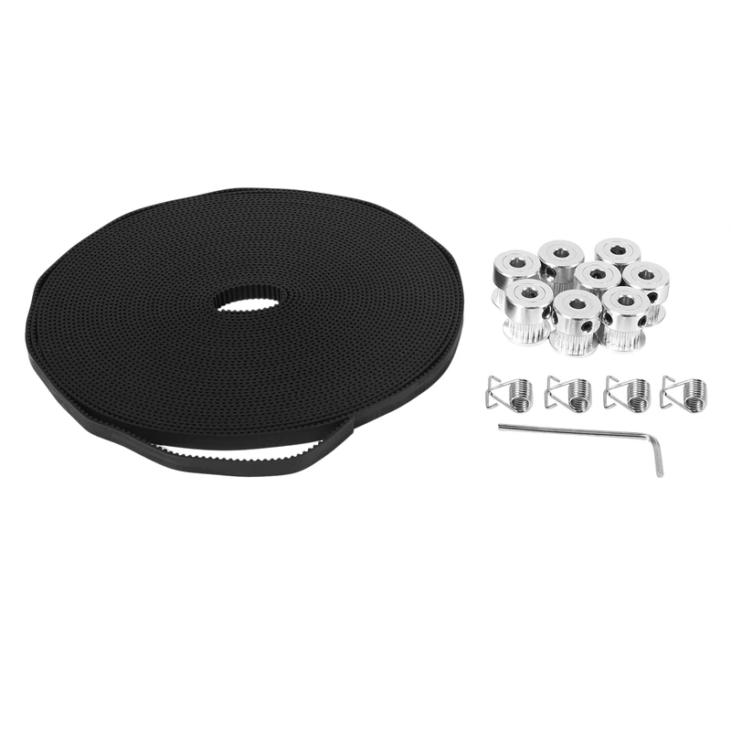 10M Rubber Opening Belt 6Mm Width+8Pcs GT2 Pulley 20 Teeth Bore 5Mm +4Pcs Belt Locking Spring For 3D Printer
10M Rubber Opening Belt 6Mm Width+8Pcs GT2 Pulley 20 Teeth Bore 5Mm +4Pcs Belt Locking Spring For 3D Printer