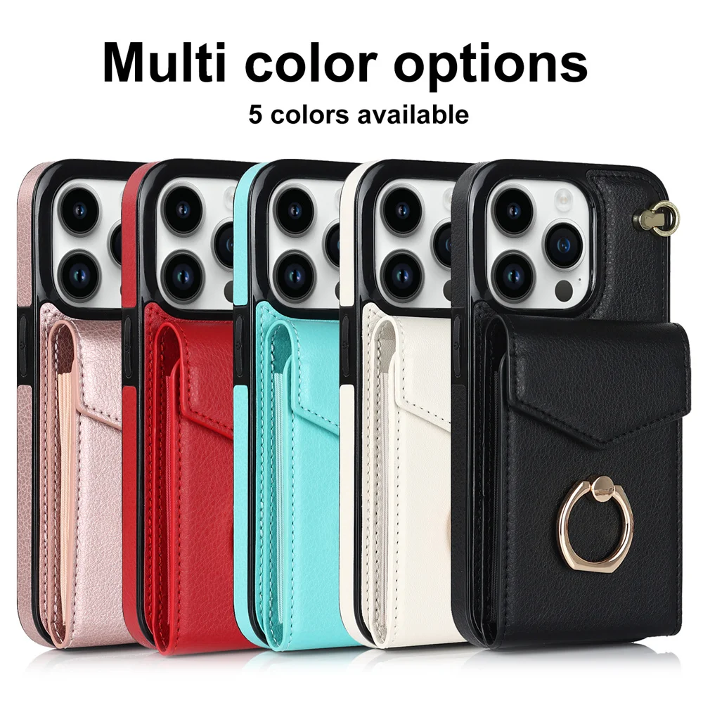 

For iPhone 13 14 Pro Max Plus 12 Mini 11 X XS XR 7 8 Case PU Wallet, 360°Rotation Finger Ring Holder Kickstand Shockproof