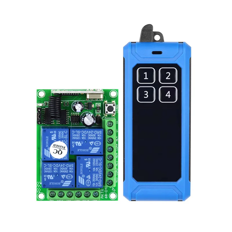 433mhz Universal DC 12V 10A 4 channel RF Wireless Remote Control system Receiver Transmitter Lighting/electric door 100m 
433mhz Universal DC 12V 10A 4 channel RF Wireless Remote Control system Receiver Transmitter Lighting/electric door 100m