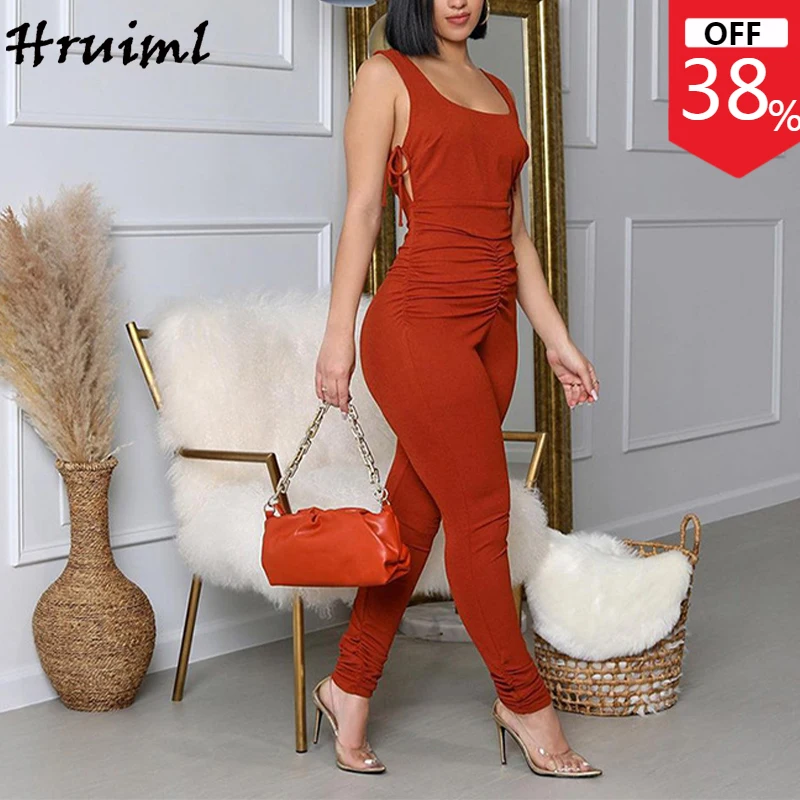 Комбинезон женский без рукавов, Модный повседневный с рюшами и кулиской, элегантный спортивный костюм с открытой спиной для фитнеса 
Комбинезон женский без рукавов, Модный повседневный с рюшами и кулиской, элегантный спортивный костюм с открытой спиной для фитнеса