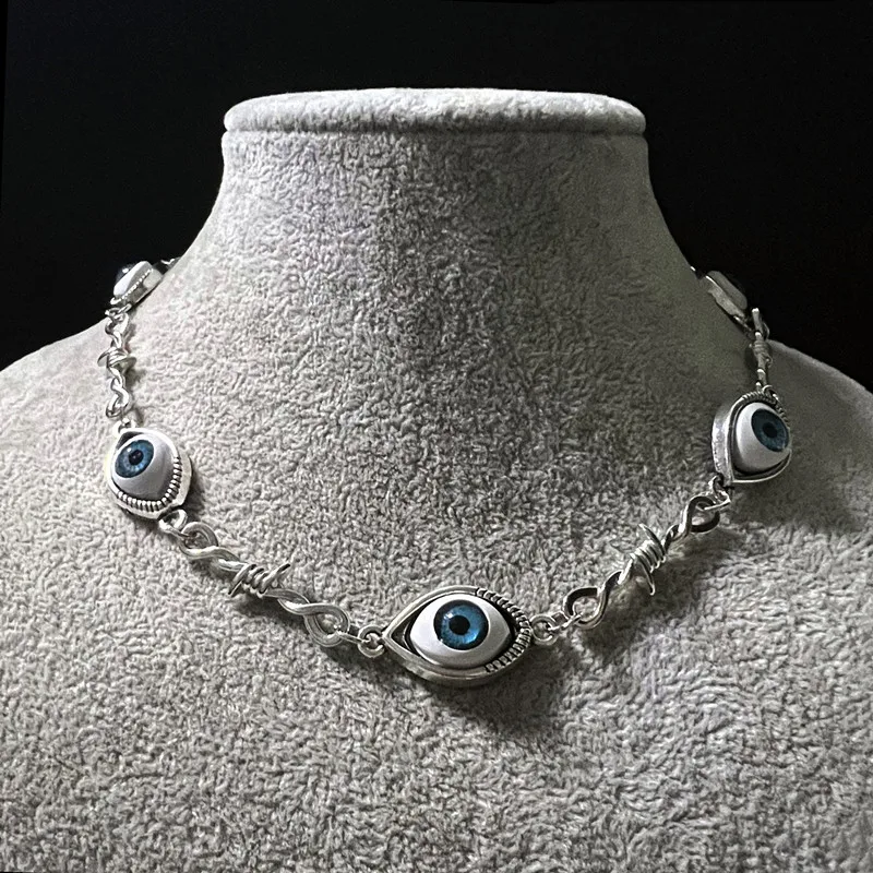 Blue Evil Eye Necklace, Alien Eyes Small Line Thorns Iron Unisex Necklace, Hip Hop Gothic Punk Style, Halloween Jewelry Gift
Blue Evil Eye Necklace, Alien Eyes Small Line Thorns Iron Unisex Necklace, Hip Hop Gothic Punk Style, Halloween Jewelry Gift