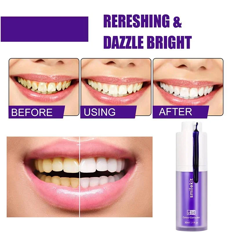 

Зубная паста Smilekit V34, корректор фиолетового цвета, уменьшение пожелтения, освежитель дыхания, отбеливание зубов, средство для чистки полости рта