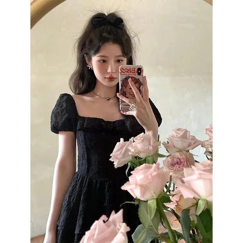 Retro Bubble Sleeve Bow Dress Girls Clothes Spring and Summer New Embossed Fabric Bow Little Black Dress Korean Maxi Dress
Retro Bubble Sleeve Bow Dress Girls Clothes Spring and Summer New Embossed Fabric Bow Little Black Dress Korean Maxi Dress