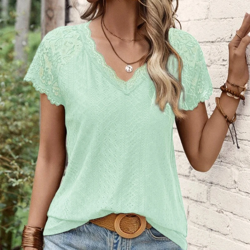 V-neck Summer Lace Blouse Women Fashion Elegant Shirt Short Sleeve Tops Casual Sweet Flower Hollow Clothes Blusas Mujer 25038
V-neck Summer Lace Blouse Women Fashion Elegant Shirt Short Sleeve Tops Casual Sweet Flower Hollow Clothes Blusas Mujer 25038