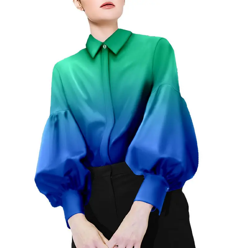 Женская винтажная блузка на пуговицах Элегантная модная с рукавами-фонариками