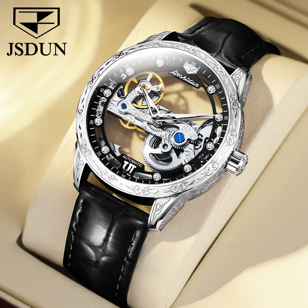 JSDUN Brand Men's Automatic Mechaincal Watches Skeleton Design Luxury Leather Strap Wristwatch For Men Waterproof Watches
JSDUN Brand Men's Automatic Mechaincal Watches Skeleton Design Luxury Leather Strap Wristwatch For Men Waterproof Watches