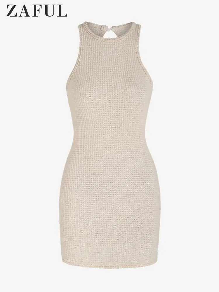 

ZAFUL Semi-sheer Knit Sleeveless Bodycon Mini Dress for Women Fashion ZF508748901