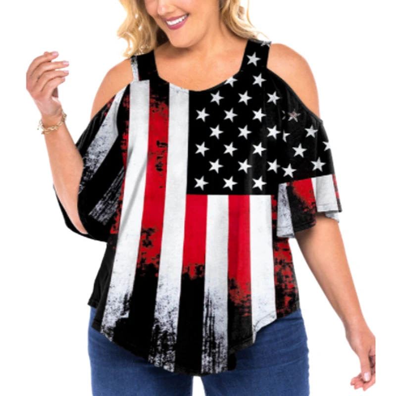 Plus Size Womens Cold Shoulder Tops 2022 Summer Club America Sexy Off Shoulder Top Casual Short Sleeve Pullover Shirt Blusas
Plus Size Womens Cold Shoulder Tops 2022 Summer Club America Sexy Off Shoulder Top Casual Short Sleeve Pullover Shirt Blusas