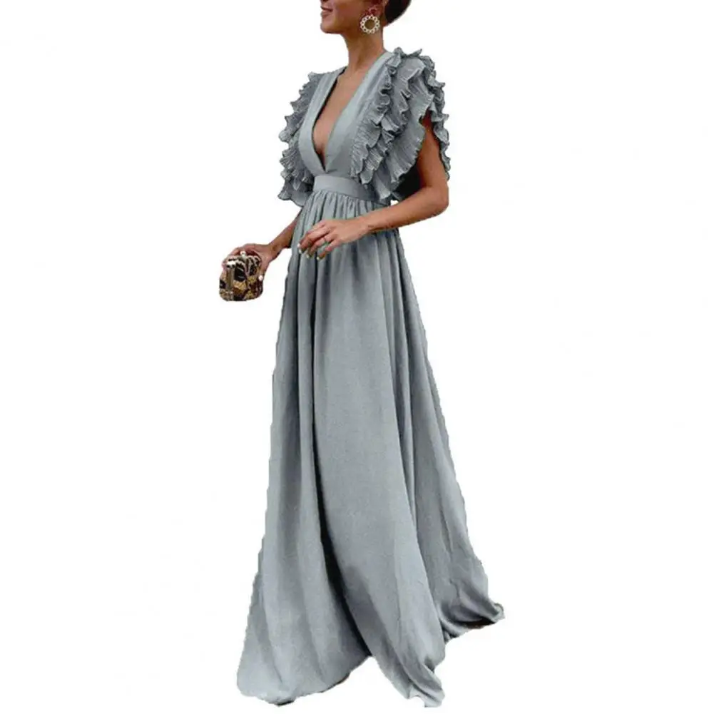 Women Prom Dress Flying Sleeve Ruffles Low-cut Deep V Neck Pleated Dress Up Floor Length High Waist Evening Dress Cocktail Dance 
Women Prom Dress Flying Sleeve Ruffles Low-cut Deep V Neck Pleated Dress Up Floor Length High Waist Evening Dress Cocktail Dance