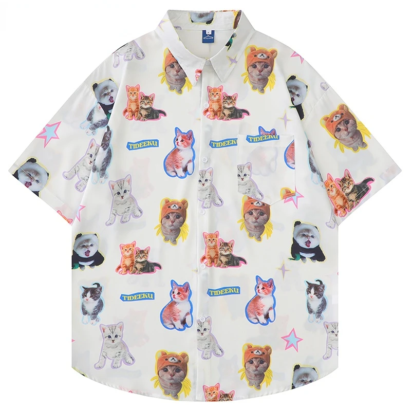 Summer Men Button Hawaiian Beach Shirt Hip Hop Colored Cute Cat Graphic Print Blouses Streetwear Harajuku Fashion Aloha Shirts
Summer Men Button Hawaiian Beach Shirt Hip Hop Colored Cute Cat Graphic Print Blouses Streetwear Harajuku Fashion Aloha Shirts