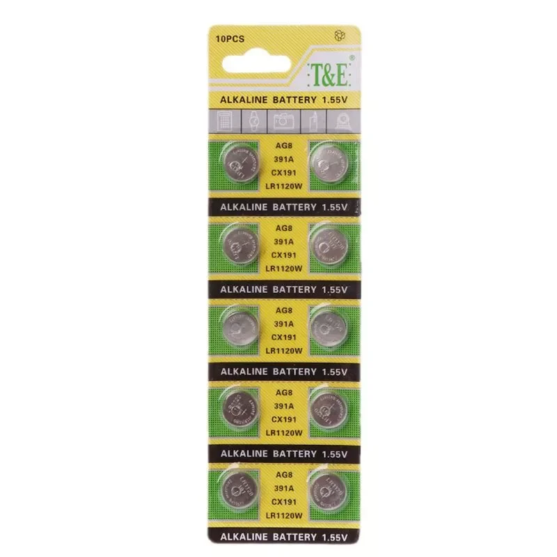 10PCS Watch Battery AG8 1.55V Li-ion Button Coin Cell Batteries LR1120 391 SR1120 191 LR55 Toys Remote Camera CPU
10PCS Watch Battery AG8 1.55V Li-ion Button Coin Cell Batteries LR1120 391 SR1120 191 LR55 Toys Remote Camera CPU
