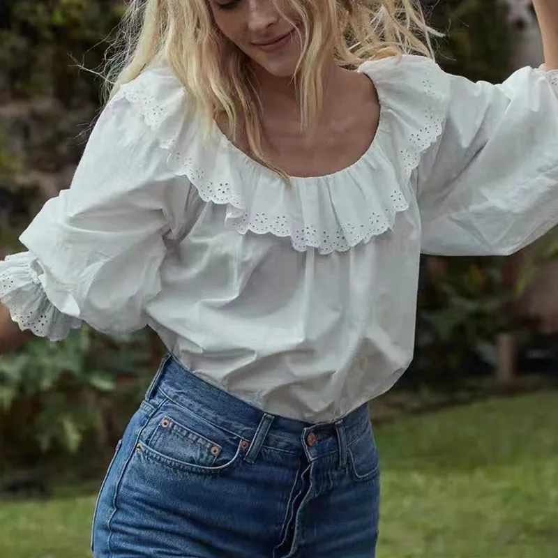 Women Sweet Ruffles Blouse O-neck Loose All-match Ladies Shirts Top 2022 Autumn New
Women Sweet Ruffles Blouse O-neck Loose All-match Ladies Shirts Top 2022 Autumn New