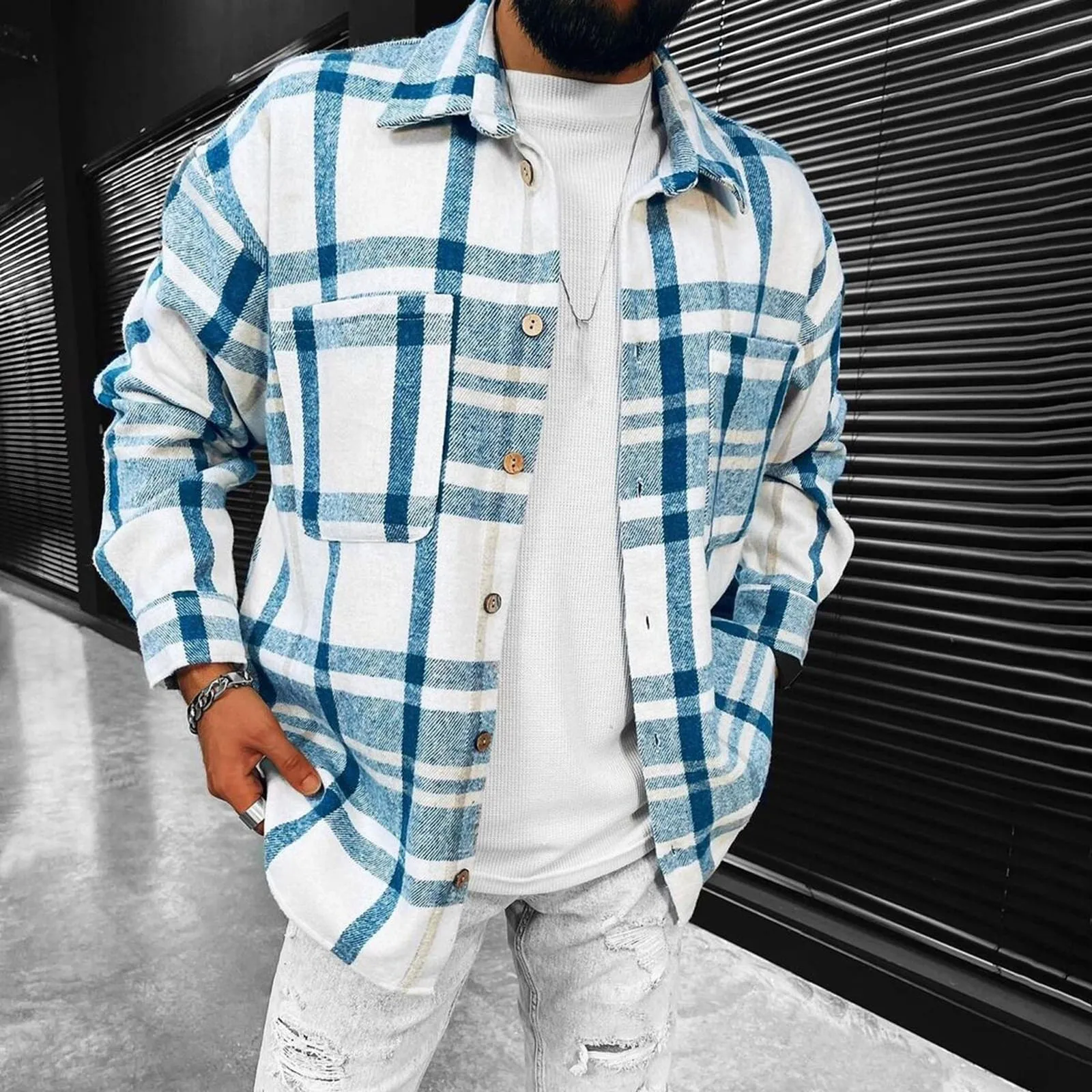 Cotton Shirt Blend Buttons Coat Turn-down Loose Shirt Sleeve Spring Men Casual Clothes Long Man Plaid Streetwear Collar Autumn
Cotton Shirt Blend Buttons Coat Turn-down Loose Shirt Sleeve Spring Men Casual Clothes Long Man Plaid Streetwear Collar Autumn